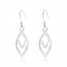 Bright earrings made of 925 silver, two oval contours, shimmering surface