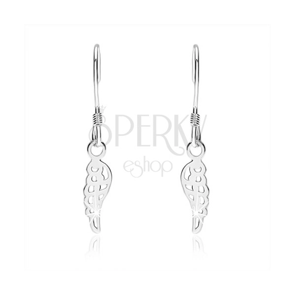 Earrings made of 925 silver, smooth and shiny outline of angel wing, afrohook