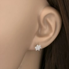 Set of necklace and earrings made of 925 silver, clear zircon flower