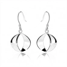 Mirror-like glossy earrings made of 925 silver, flat bulging semicircles, African hook