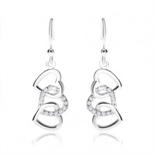 925 silver set, earrings and necklace - silhouettes of three interconnected hearts, clear zircons