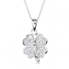Adjustable necklace - 925 silver, quatrefoil embellished with clear zircons