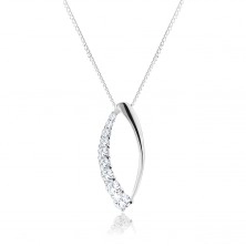 Necklace made of 925 silver, smooth oval outline, decoration with clear zircons