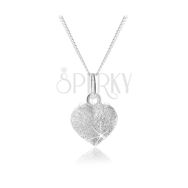 Shimmering 925 silver necklace, full regular heart, adjustable