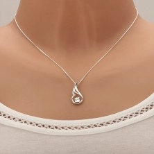 925 silver necklace, shimmering contour of angel wing, clear zircon