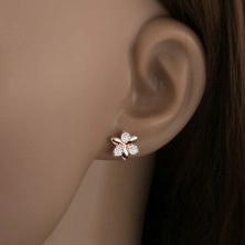 925 silver earrings, flower with smooth and zircon petals, coppery colour