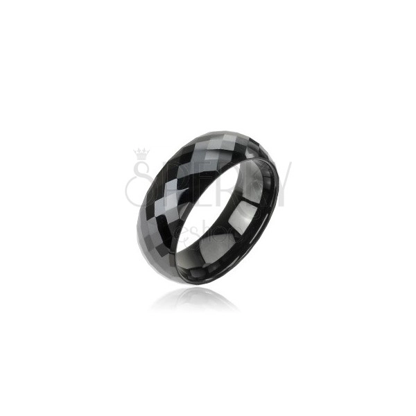 Black tungsten ring with disco pattern