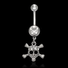 Skull belly button ring with zircons