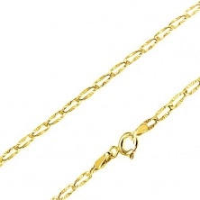 Chain in yellow 14K gold - flat oval eyelets, radial grooving, 490 mm