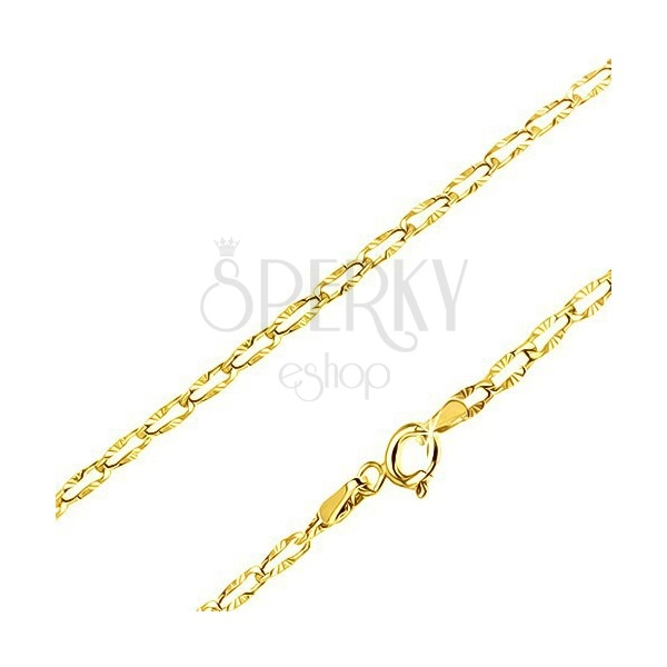 Chain in yellow 14K gold - flat oval eyelets, radial grooving, 490 mm