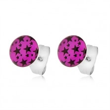 Steel earrings, pink rings with black star print