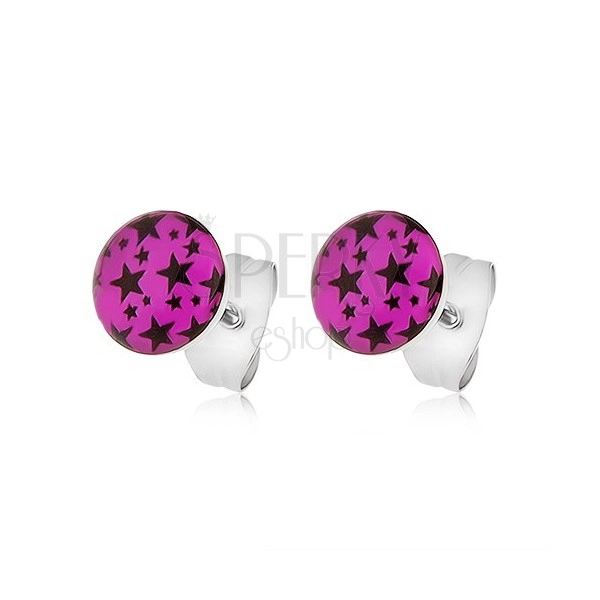Steel earrings, pink rings with black star print