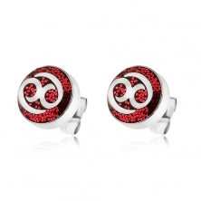 Earrings made of 316L steel decorated with red glitters with ornament
