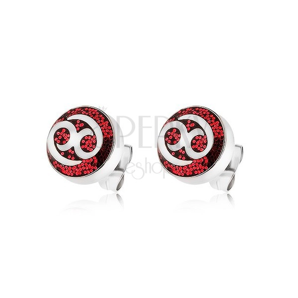 Earrings made of 316L steel decorated with red glitters with ornament