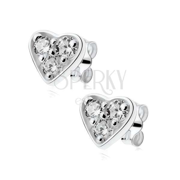 Earrings made of 925 silver, shimmering heart inlaid with clear zircons