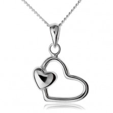 Chain with pendant, 925 silver, heart contour with small heart
