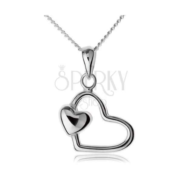 Chain with pendant, 925 silver, heart contour with small heart