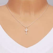 925 silver pendant, shiny Latin cross with Jesus Christ