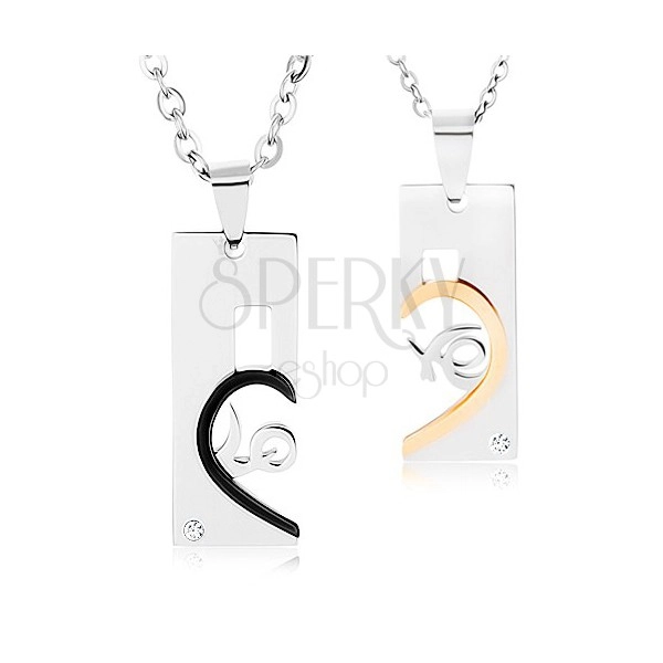 Set of steel necklaces, tags with cutouts, divided inscription "love"
