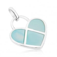 925 silver pendant, flat heart decorated with blue nacre