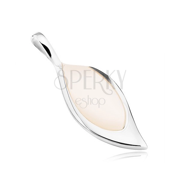Silver pendant 925, leaf with white nacre filling
