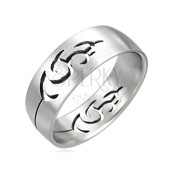 Stainless steel ring with cut-out TRIBAL ornament