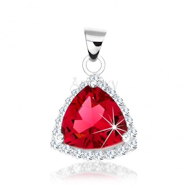 925 silver pendant, rounded triangle, red zircon, shimmering edges