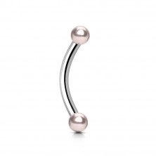 Eyebrow piercing made of steel - two smooth balls with nacre finish