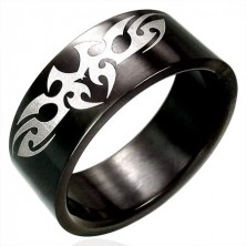 Black stainless steel ring with TRIBAL symbol