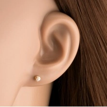 375 gold earrings - small shiny circle with tiny round pearl