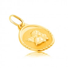 585 gold pendant - oval tag with angel, shiny and matt version