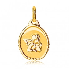 585 gold pendant - oval tag with angel, shiny and matt version