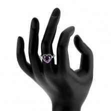 925 silver ring, round zircon in tanzanite colour in heart contour