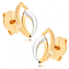 Earrings made of yellow 9K gold - double grain contour, two-tone version