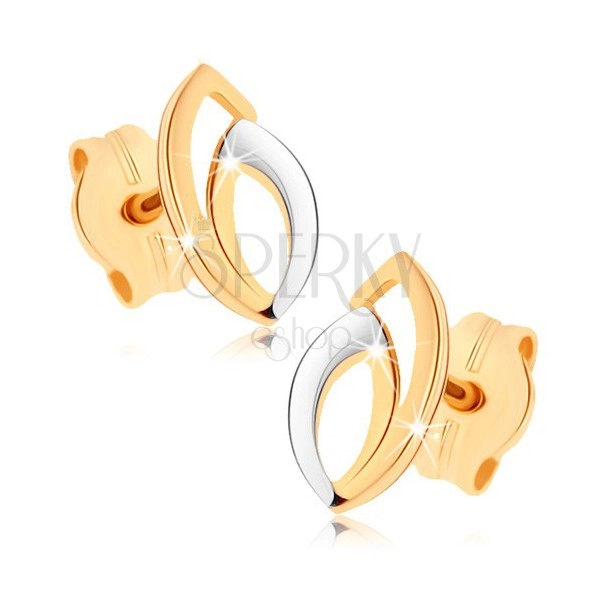 Earrings made of yellow 9K gold - double grain contour, two-tone version