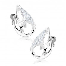 Set of earrings and pendant, 925 silver, teardrop - asymmetrical cut out, clear zircons