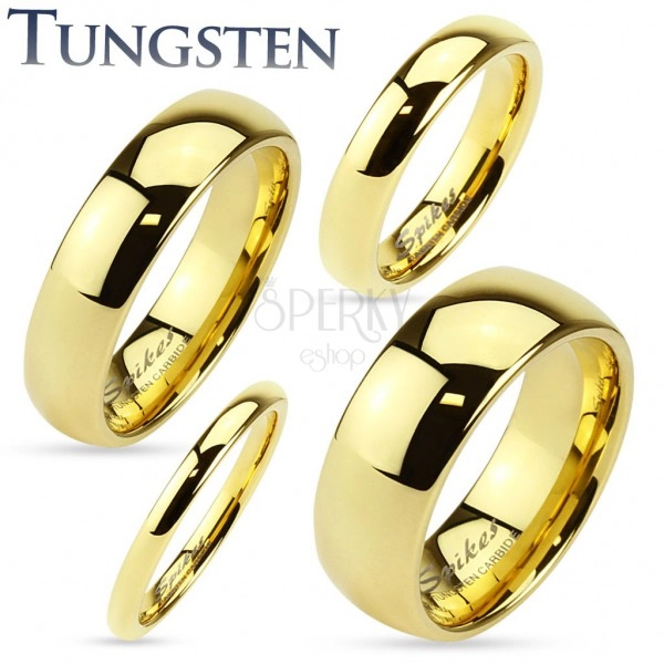 Tungsten ring in gold colour, shiny and smooth surface, 2 mm