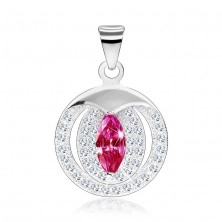 Set of earrings and pendant made of 925 silver, pink zircon - grain, circle outline