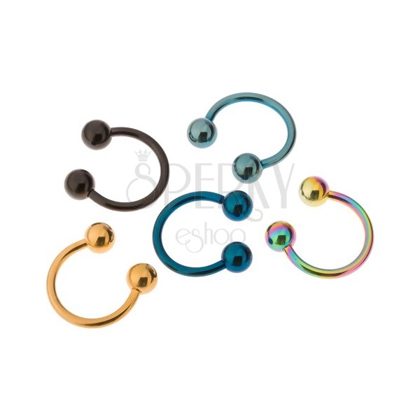 Piercing made of 316L steel, titanium anodizing, coloured horseshoe with balls