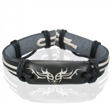 Black leather bracelet - Tribal symbol