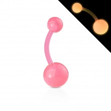 Belly button piercing glowing in dark, flexible material, two balls, 1,6 mm