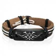 Leather bracelet - brown, Tribal symbol
