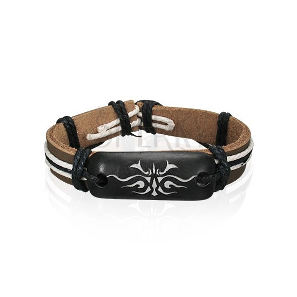 Leather bracelet - brown, Tribal symbol