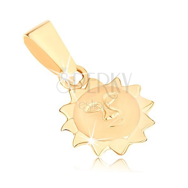 Pendant made of yellow 9K gold - sun with matt face and glossy rays