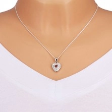 925 silver pendant, zircon heart, double glittery rim