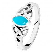 925 silver ring, turquoise-coloured grain, celtic symbol Triquetra