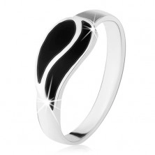 Ring made of 925 silver, two smooth waves in black colour, high gloss