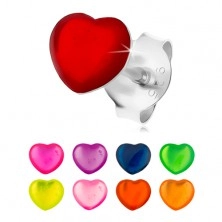 925 silver earrings, symmetrical heart covered with colourful glaze