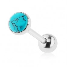 Tongue piercing, stainless steel, turquoise, marble pattern