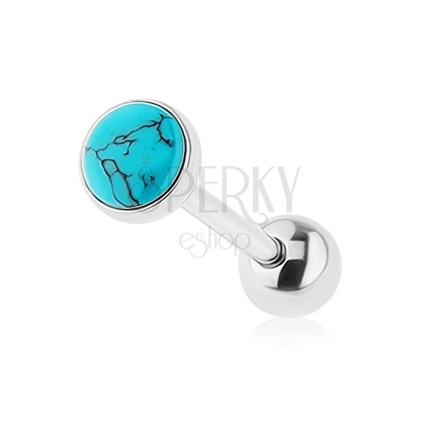 Tongue piercing, stainless steel, turquoise, marble pattern